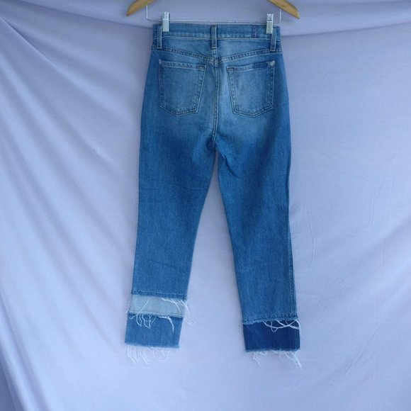 7fam Highrise Patchwork Raw hem Blue Jean 24w +MEASUREMENTS  Material: 98%Cotton - Picture 6 of 10